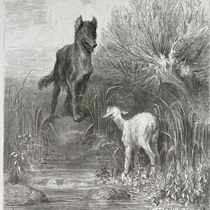 Dore, Fables, de La Fontaine, Wolf and Lamb, Print, Bookplate, ~ 240706-WH 290